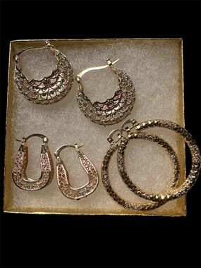 Gold-Tone Mixed Hoop and Dangle Earring Set - Gold